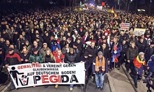 "Pegida" marching in Dresden last month.